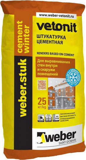 Вебер штук цемент винтер штукатурка цементная фасадная 25кг (Weber.stuk cement winter)